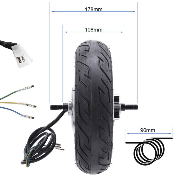 Roue motrice 500 W de profil avec ses connecteurs et son câble de 90 cm Roue motrice 500 W de profil avec ses connecteurs et son câble de 90 cm