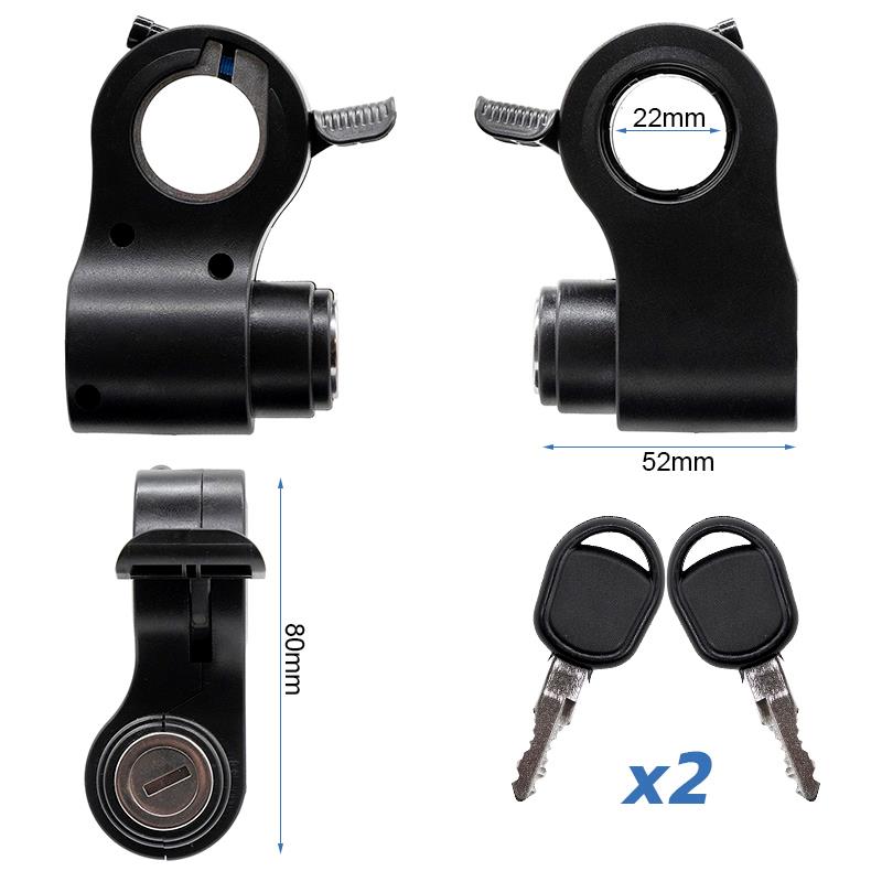 Cotes de l'accélérateur à clé de trottinette Kukirin G2 Pro 2024 : collier de 22 mm, corps de 52 × 80 mm, deux clés