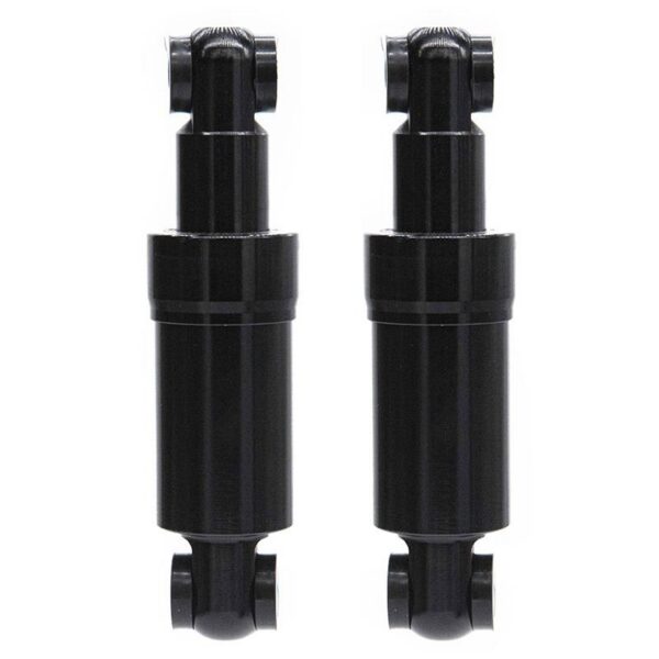 Amortisseur arrière 110 mm noir — les deux amortisseurs de la paire, debout côte à côte Amortisseur arrière 110 mm noir — les deux amortisseurs de la paire, debout côte à côte