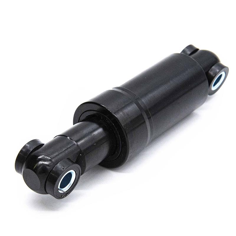 Amortisseur arrière 110 mm noir — vue de trois quarts, corps cylindrique et œillets articulés