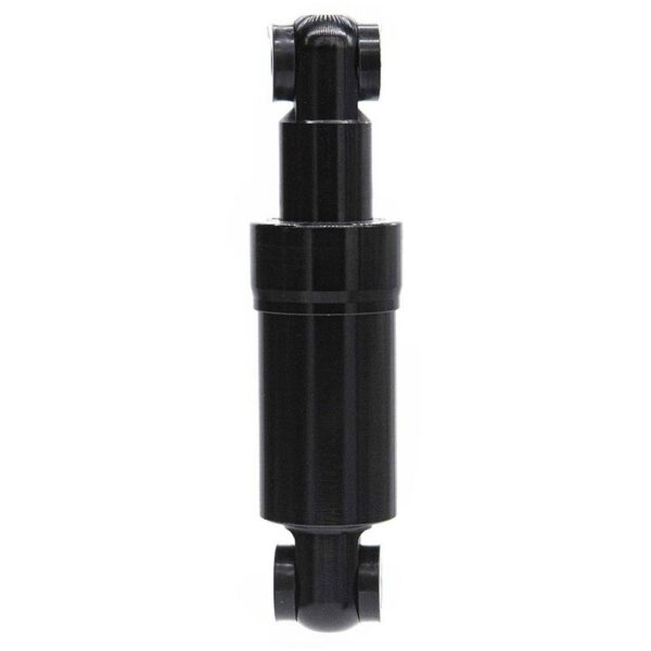 Amortisseur arrière 110 mm noir — vue de face, bague intermédiaire et œillets alignés Amortisseur arrière 110 mm noir — vue de face, bague intermédiaire et œillets alignés