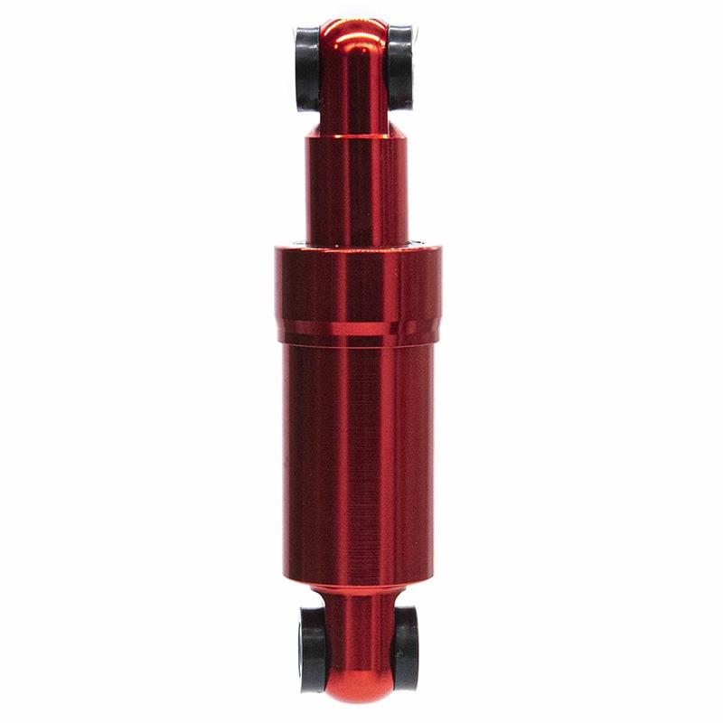 Amortisseur arrière 110 mm rouge — vue de face, bague intermédiaire et œillets alignés