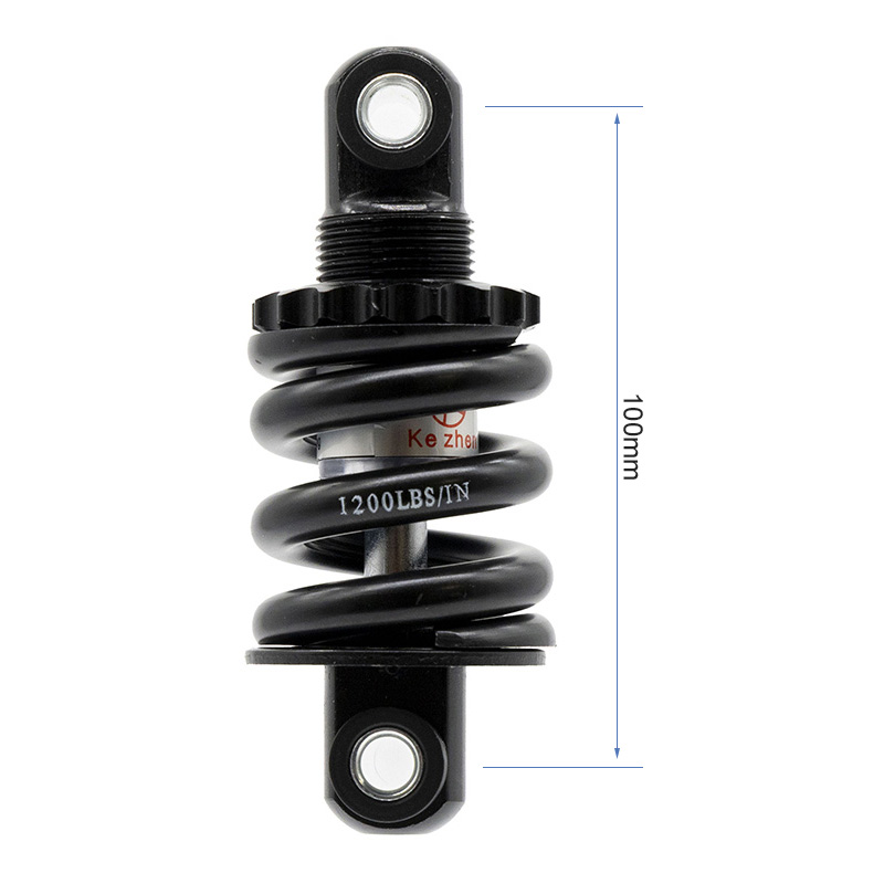 Amortisseur Ecoxtrem M41 Tank coté : entraxe de 100 mm d'axe à axe et marquage 1200 lbs/in sur le ressort