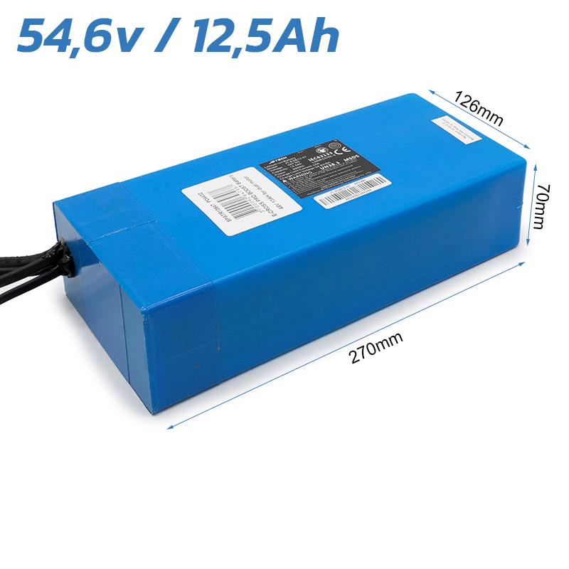 Dessin coté de la batterie bimoteur : 270 mm de long, 126 mm de large, 70 mm de haut
