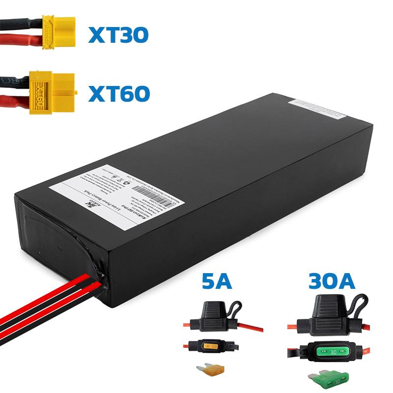 Batterie de trottinette Kukirin G2 Pro 2024, pack noir 48 V 15,6 Ah avec ses prises XT60 et XT30 et ses deux porte-fusibles
