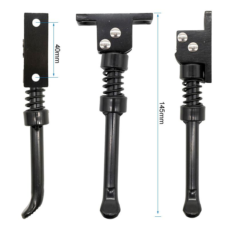 Béquille Wispeed T850 / T855 — les trois vues cotées : 145 mm de longueur et 40 mm entre les trous de fixation