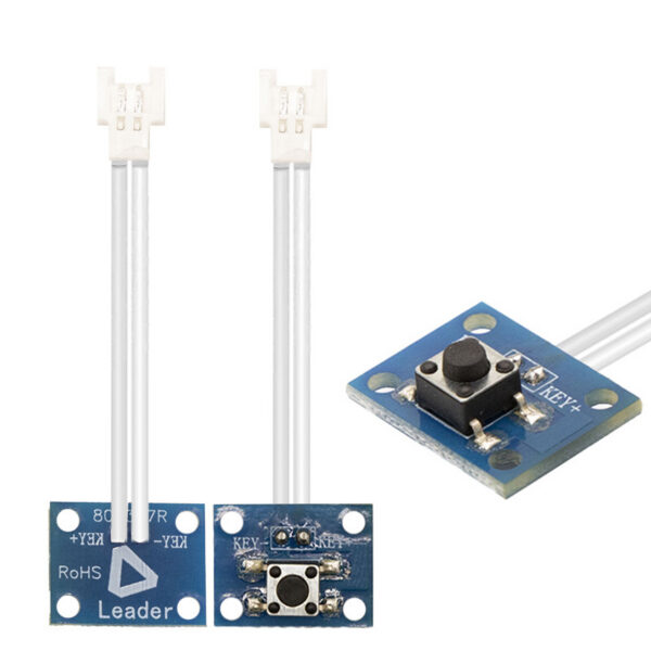 Bouton d'allumage Wispeed T855 — la carte vue de face et de dos, quatre trous de fixation, repères KEY+ et KEY−