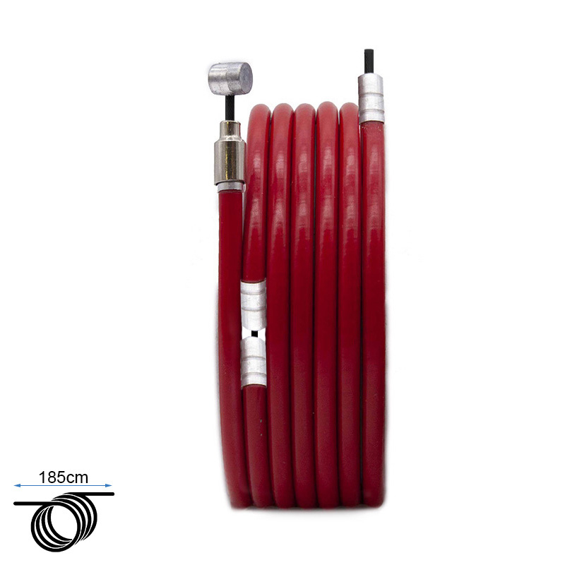 Câble de frein Wispeed T850 — câble acier et gaine rouge enroulés, 1,85 m de longueur totale