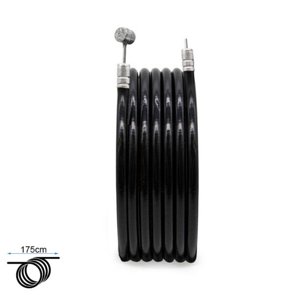 Câble de frein Wispeed T855 — le câble enroulé dans sa gaine noire, longueur totale de 1,75 m Câble de frein Wispeed T855 — le câble enroulé dans sa gaine noire, longueur totale de 1,75 m