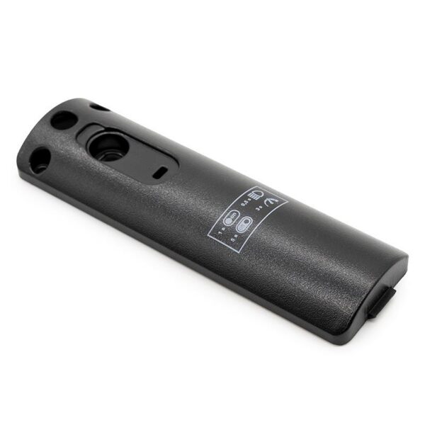 Cache arrière de colonne Wispeed T850 / T855 — vue de trois quarts, ouverture du bouton, logement du port de charge et sérigraphie des commandes