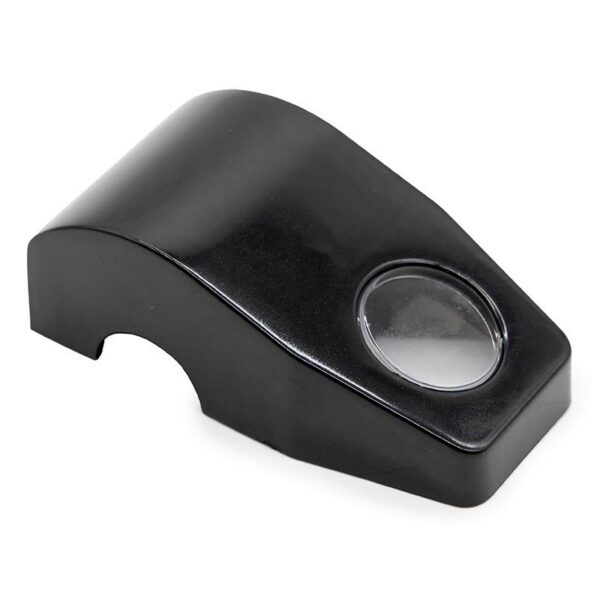 Cache de feu avant Wispeed T850 — vue de trois quarts, coque noire en coin et lentille transparente ronde Cache de feu avant Wispeed T850 — vue de trois quarts, coque noire en coin et lentille transparente ronde