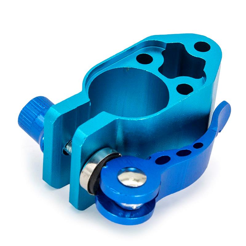 Collier de serrage de potence bleu à blocage rapide, vue de trois quarts
