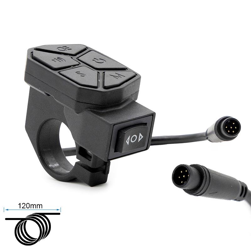 Commodo iScooter iX3 / iX4 — platine à cinq touches, collier de guidon et câble à connecteur étanche