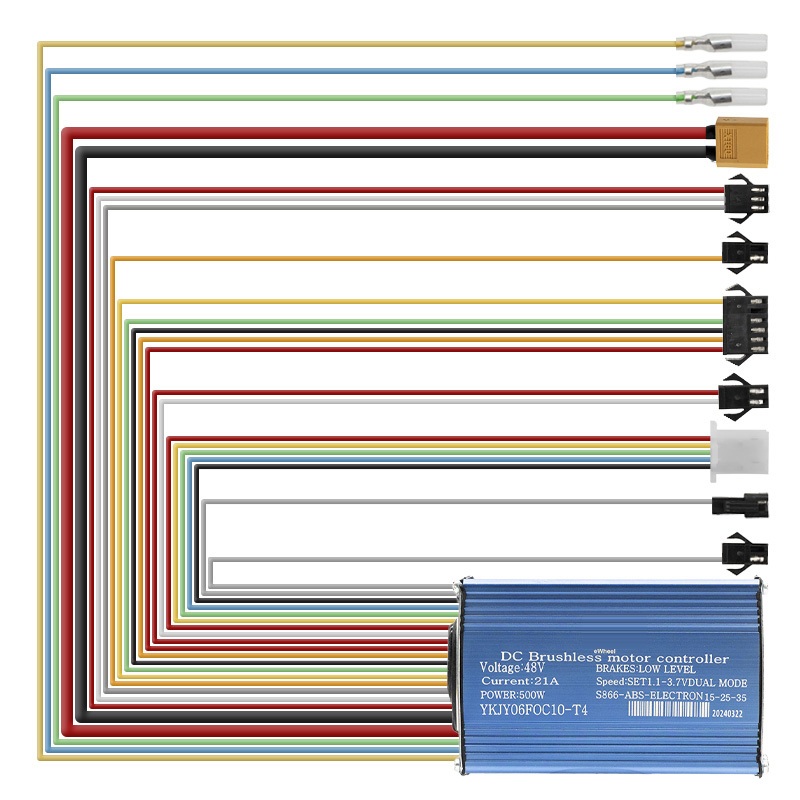 Schéma du faisceau du contrôleur de trottinette 48 V : chaque sortie et son connecteur