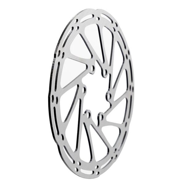 Disque de frein 140 mm de trois quarts Disque de frein 140 mm en acier vu de trois quarts, ajours de ventilation visibles