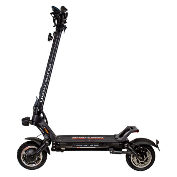 Dualtron Victor Limited de profil : châssis, pneus 10 pouces tubeless et double freinage hydraulique