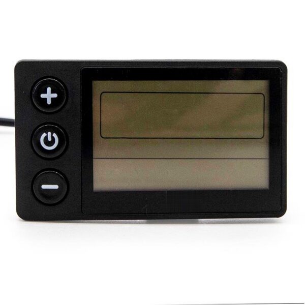 Écran S866 vu de face Écran S866 vu de face : dalle LCD et les trois boutons plus, marche et moins
