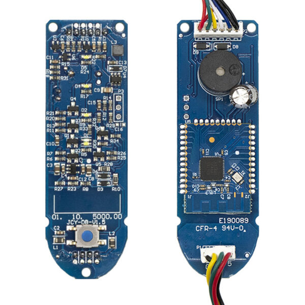 Recto et verso de la carte du tableau de bord Xiaomi M365, module Bluetooth et avertisseur sonore visibles