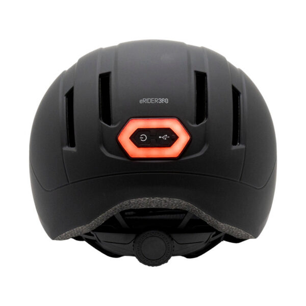 Arrière du casque COVEX Urban noir : bouton d'allumage et prise de charge
