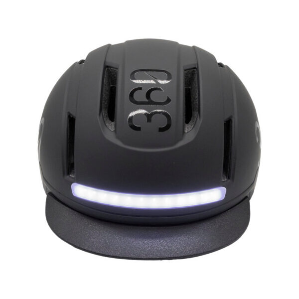 Casque COVEX Urban noir vu de dos, bandeau lumineux allumé