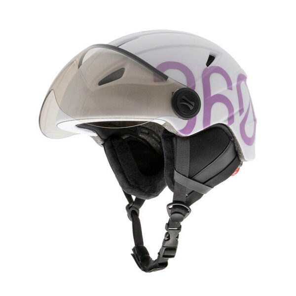 Casque GLOOB Urbain violet, visière baissée, vue de profil