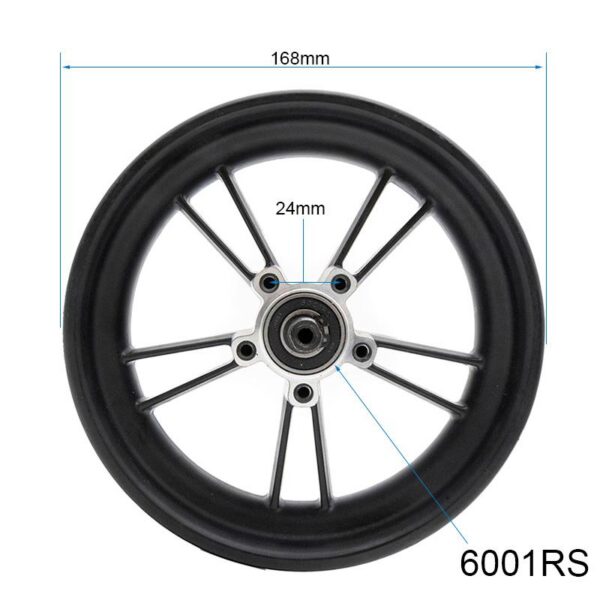 Jante arrière Wispeed T850 T855 — vue de face cotée, diamètre extérieur 168 mm et roulement 6001-2RS Jante arrière Wispeed T850 T855 — vue de face cotée, diamètre extérieur 168 mm et roulement 6001-2RS