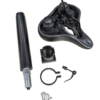 Kit selle Dualtron vu de dessous : armature de la selle, vérin télescopique, support carré, collier de serrage, levier de blocage et vis de fixation
