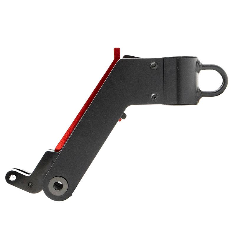 Module de pliage Wispeed T855 — la charnière complète de profil : collier de potence à anneau, bras articulé et levier rouge