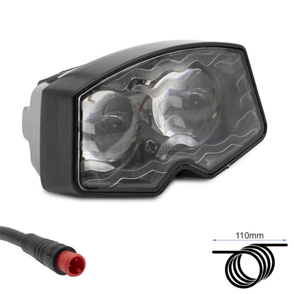 Phare avant Ecoxtrem M41 Tank de trois quarts : bloc LED double optique, grille nervurée et connecteur étanche Phare avant Ecoxtrem M41 Tank de trois quarts : bloc LED double optique, grille nervurée et connecteur étanche