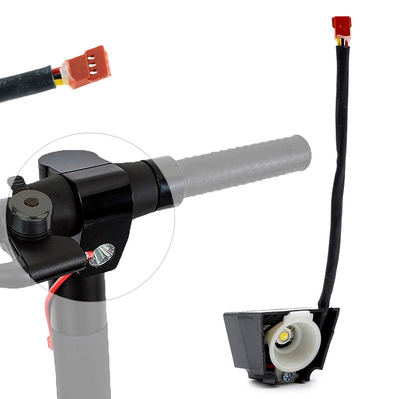 Phare avant Wispeed T850 / T855 — emplacement dans la tête de potence et connecteur rouge à trois broches
