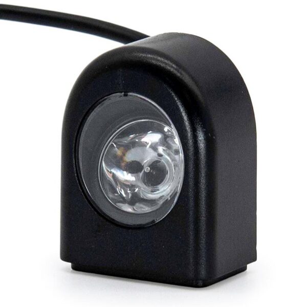 Phare avant à LED pour Xiaomi M365, boîtier noir et réflecteur, vu de trois quarts Phare avant à LED pour Xiaomi M365, boîtier noir et réflecteur, vu de trois quarts