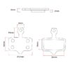 Schéma coté de la plaquette : support 29,5 × 16 mm, garniture 26 × 14 mm, 4 mm d'épaisseur dont 2 mm de support Schéma coté de la plaquette : support 29,5 × 16 mm, garniture 26 × 14 mm, 4 mm d'épaisseur dont 2 mm de support