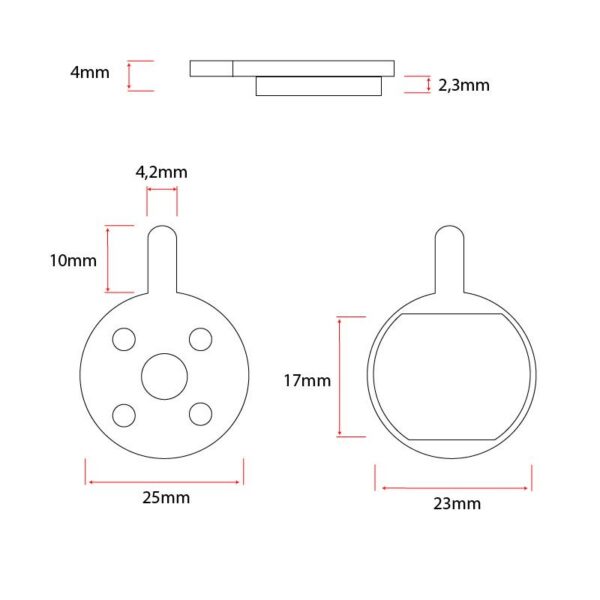 Dessin coté de la plaquette CT008 : support de 25 mm, garniture 23 × 17 mm, épaisseur 4 mm Dessin coté de la plaquette CT008 : support de 25 mm, garniture 23 × 17 mm, épaisseur 4 mm