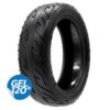 Pneu tubeless de trottinette 10 x 2,70-6,5 à profil route, vue de trois quarts, avec la mention gel du fabricant