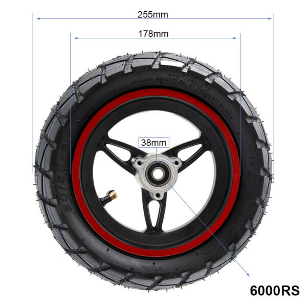 Roue complète Ecoxtrem M41 Tank cotée : 255 mm de diamètre, 178 mm de jante, 38 mm au moyeu, roulements 6000RS Roue complète Ecoxtrem M41 Tank cotée : 255 mm de diamètre, 178 mm de jante, 38 mm au moyeu, roulements 6000RS