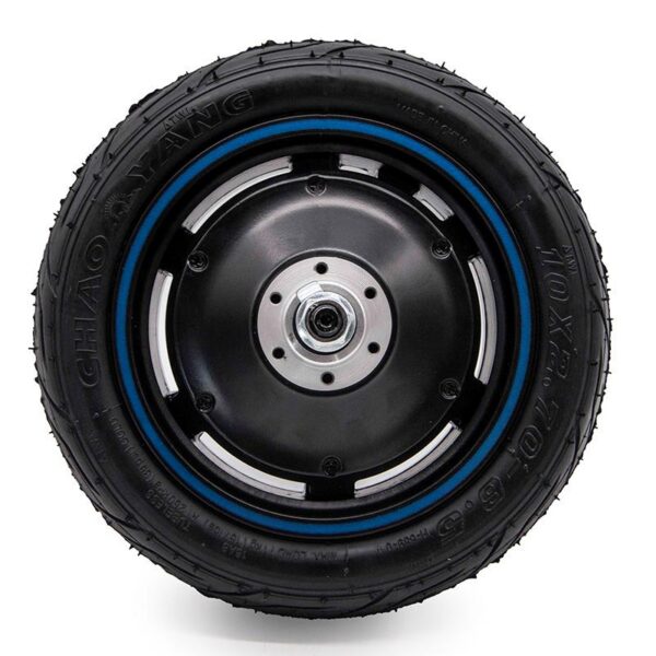 Roue motrice 800 W à liseré bleu vue de face, pneu route 10 x 2,70-6,5 Roue motrice 800 W à liseré bleu vue de face, pneu route 10 x 2,70-6,5