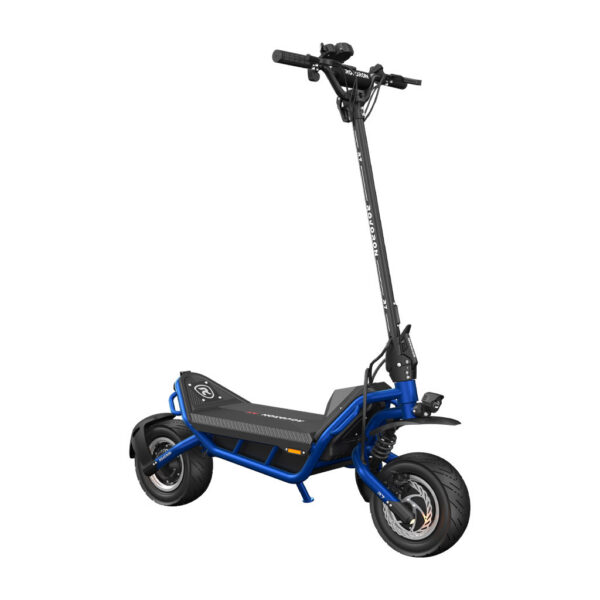 Rovoron R7 V2 bleue — châssis tubulaire et plateau, vue trois quarts avant