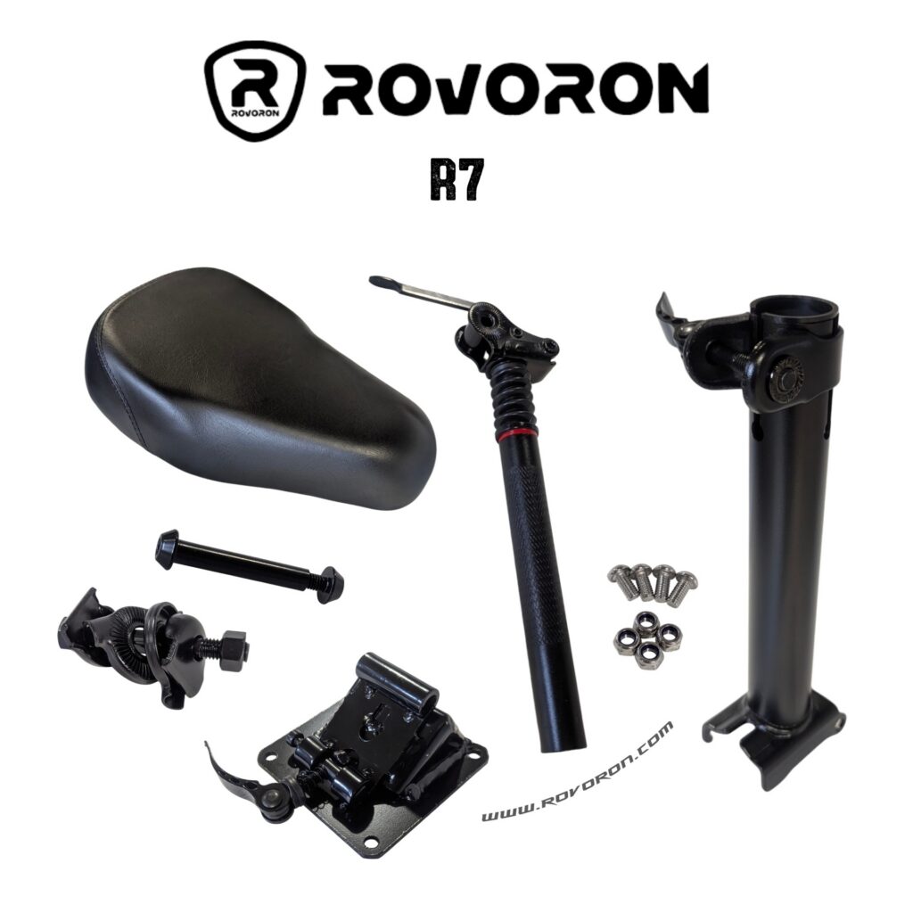 Kit siège Rovoron R7 au complet : selle, tige de selle à ressort, tube support, platine de fixation et visserie