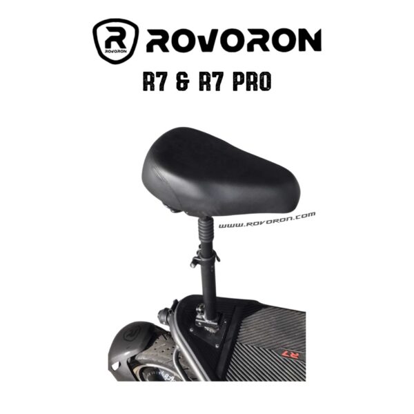 Siège Rovoron R7 monté sur le plateau de la trottinette, selle rembourrée et tige de selle suspendue Siège Rovoron R7 monté sur le plateau de la trottinette, selle rembourrée et tige de selle suspendue