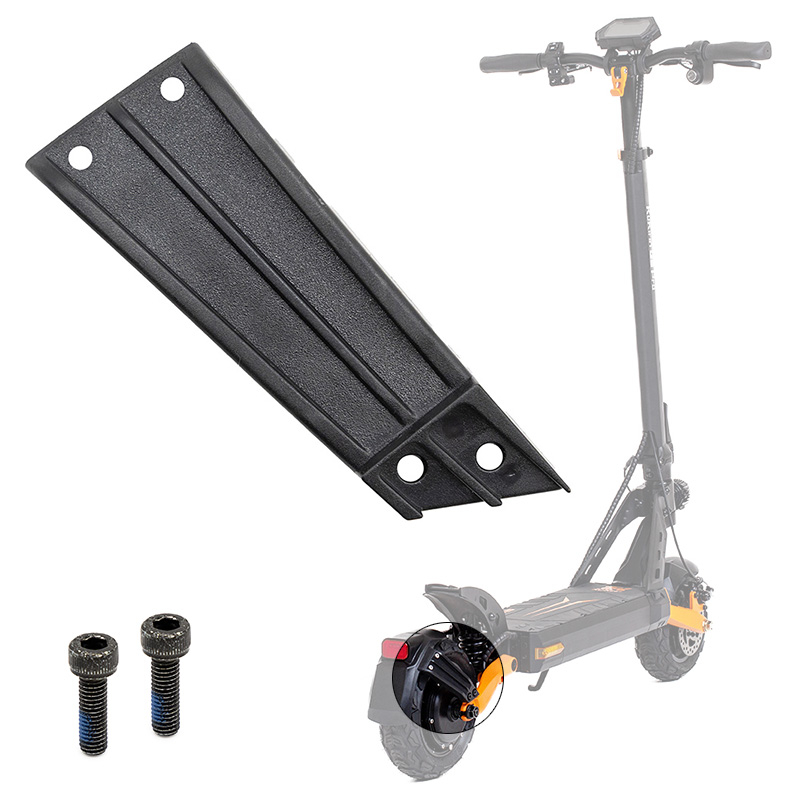 Support de garde-boue arrière de trottinette Kukirin G2 Pro 2024, platine noire avec ses deux vis, et son emplacement côté moteur