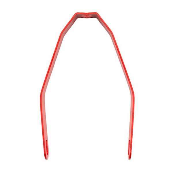 Arceau métallique rouge du support de garde-boue vu de face Arceau métallique rouge du support de garde-boue vu de face
