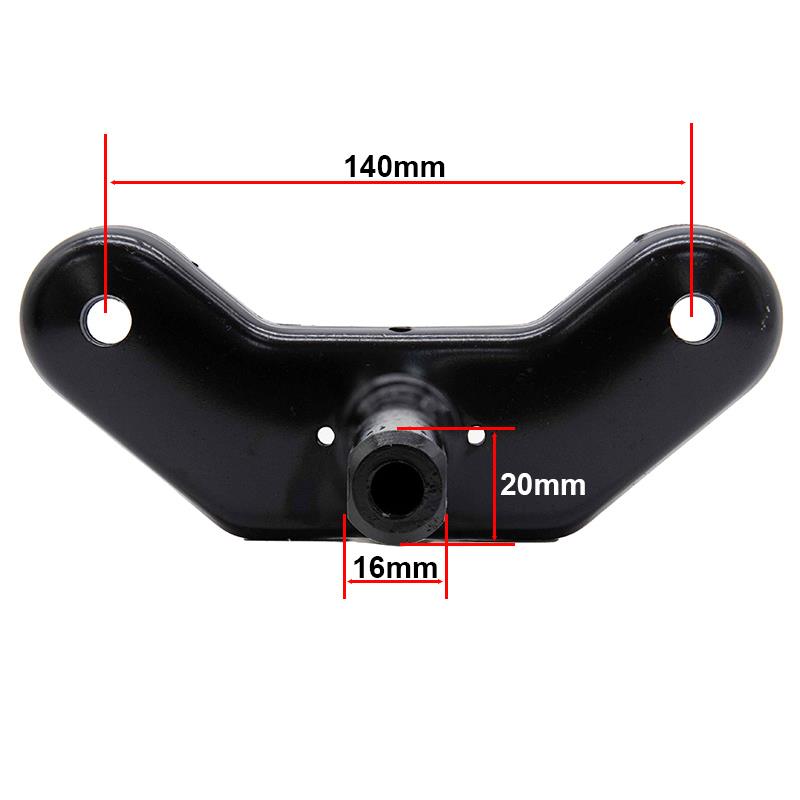 Té de fourche vu de face : entraxe de 140 mm entre les deux trous, tube de 16 mm intérieur