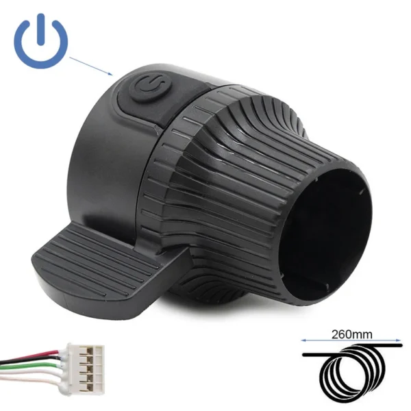 Accélérateur à gâchette Kukirin G4 avec bouton d'alimentation, vu de trois quarts Accélérateur à gâchette Kukirin G4 avec bouton d'alimentation, vu de trois quarts