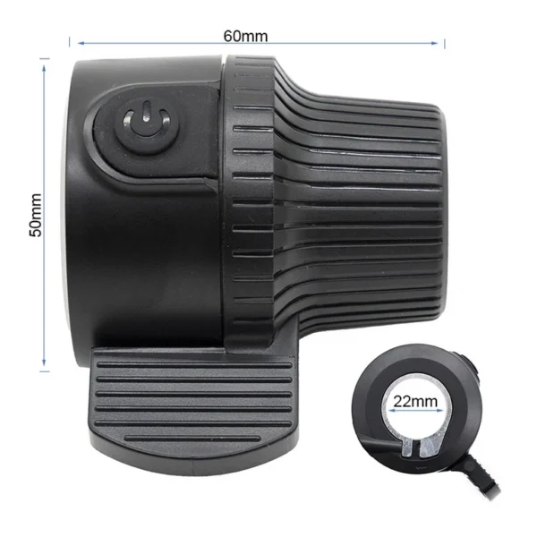 Accélérateur à gâchette Kukirin G4 coté : 60 mm de long, 50 mm de haut, collier de 22 mm Accélérateur à gâchette Kukirin G4 coté : 60 mm de long, 50 mm de haut, collier de 22 mm