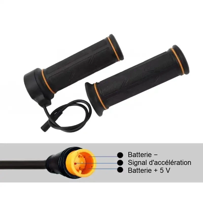 Brochage du connecteur trois broches : masse batterie, signal d'accélération, alimentation 5 V