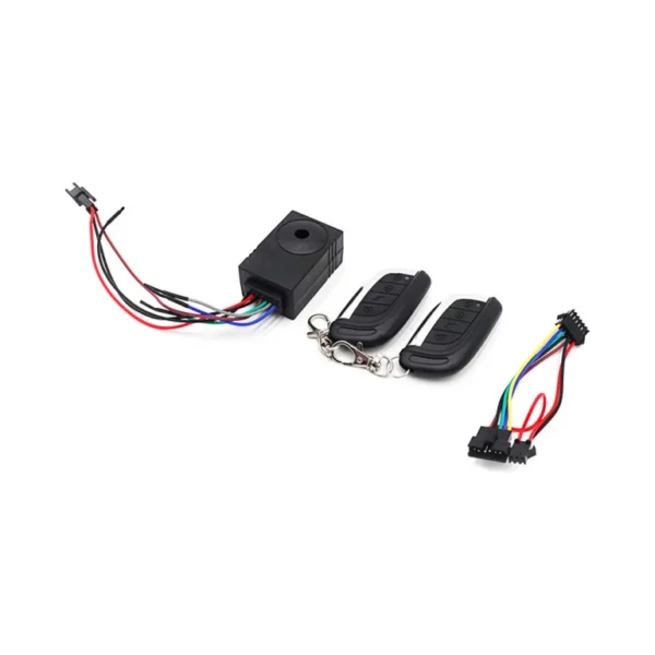 Alarme coupe-circuit pour trottinette avec ses deux télécommandes et son câble relais Alarme coupe-circuit pour trottinette avec ses deux télécommandes et son câble relais