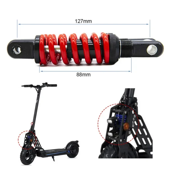 Amortisseur Ecoxtrem Bison rouge coté : 127 mm entre axes et corps de 88 mm