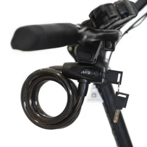 Antivol câble spiralé 105 cm — 11 mm, support de guidon