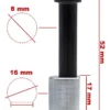 Plan coté : axe de 52 mm, tige de 8 mm, entretoise de 17 mm sur 16 mm Plan coté : axe de 52 mm, tige de 8 mm, entretoise de 17 mm sur 16 mm