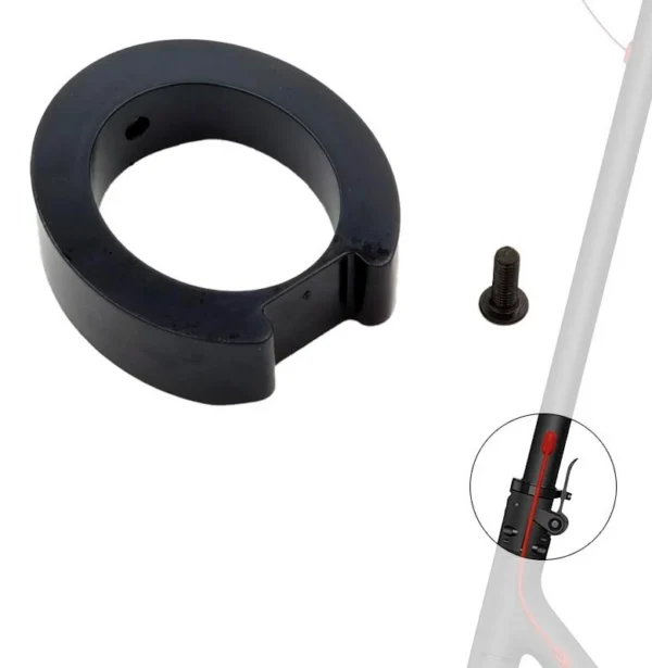 Bague de rétention et sa vis, avec un encart situant la pièce sur la potence